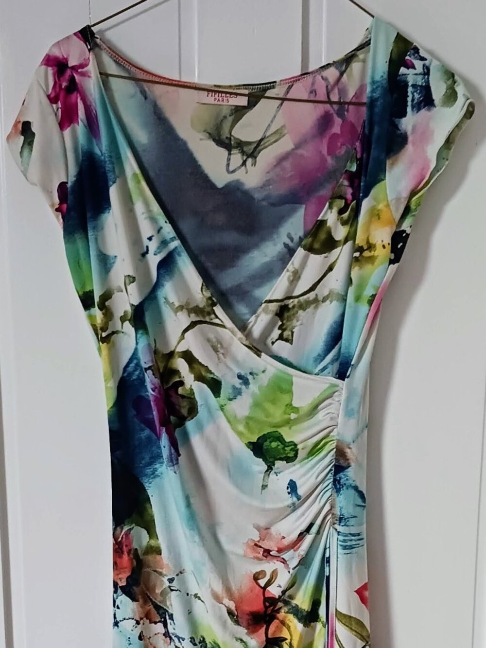 Fifilles Paris Stretch Watercolor Rainbow V-Neck Minidress